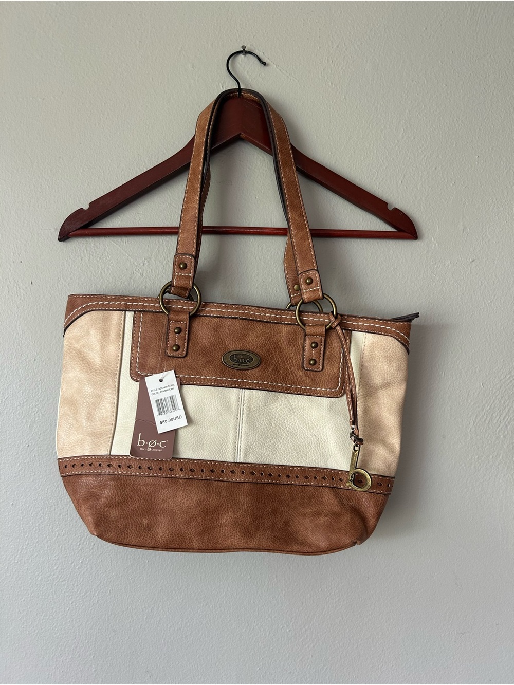 BOC Born Concept Brown Cream Tote Bag Colorblock Shoulder Purse